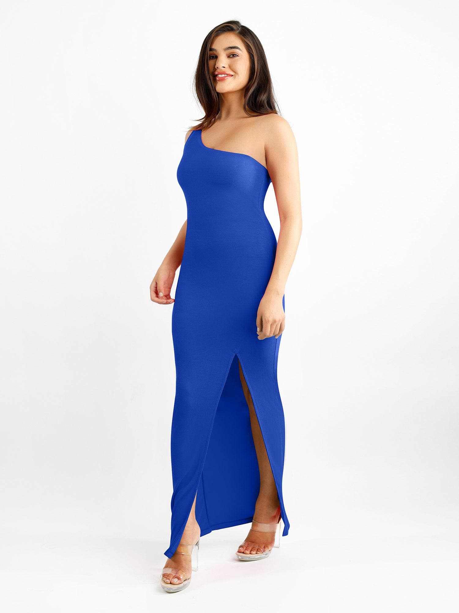 Shapewear Modal One Shoulder Front Slit Slimming Maxi Dress