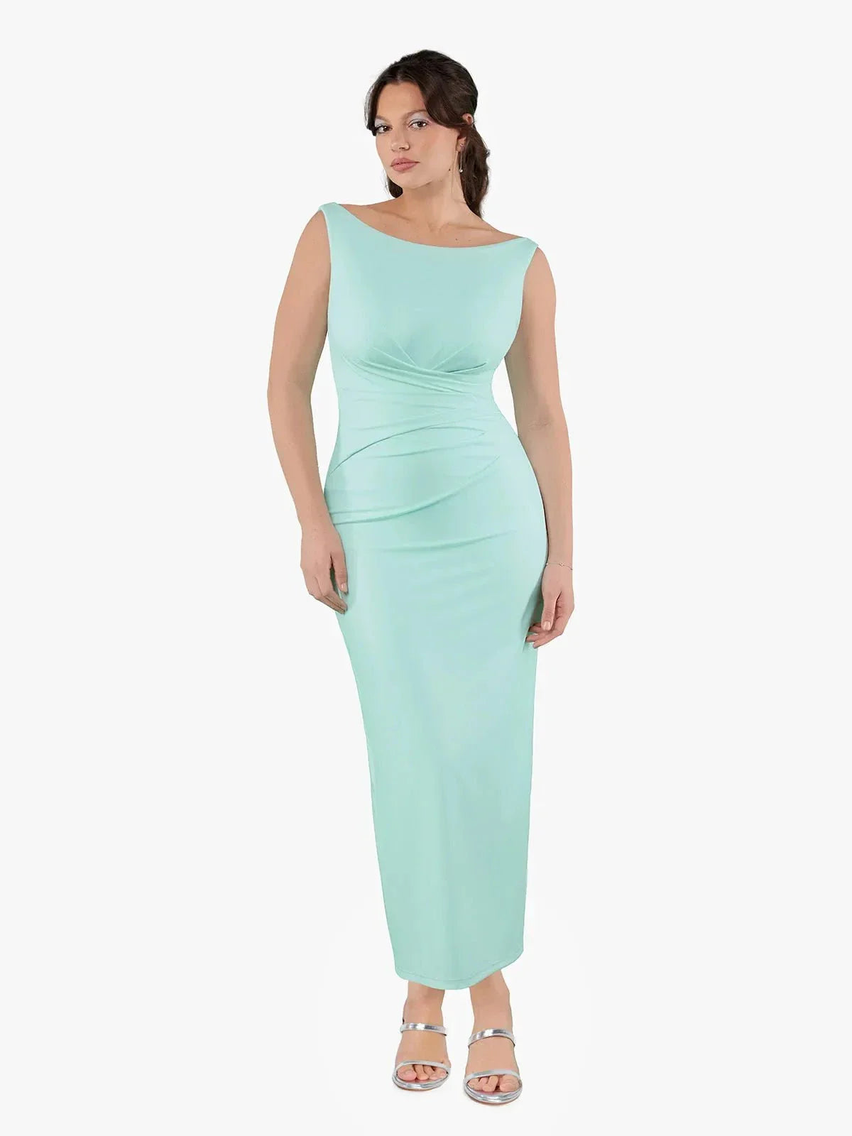 Shapewear Boatneck Draped Sculpting Maxi Dress