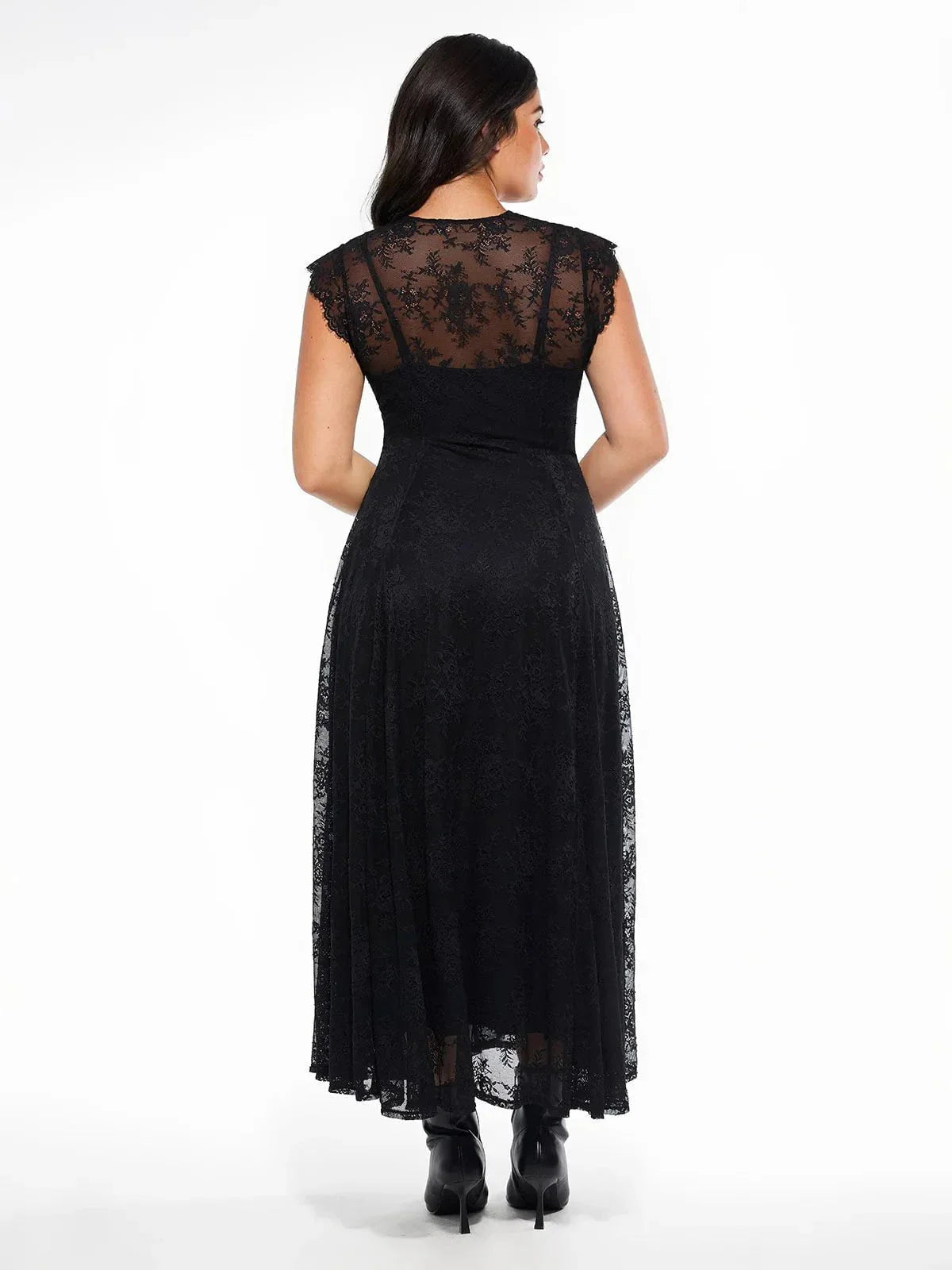 Shapewear Boho Floral Lace Front Slit Maxi Dress