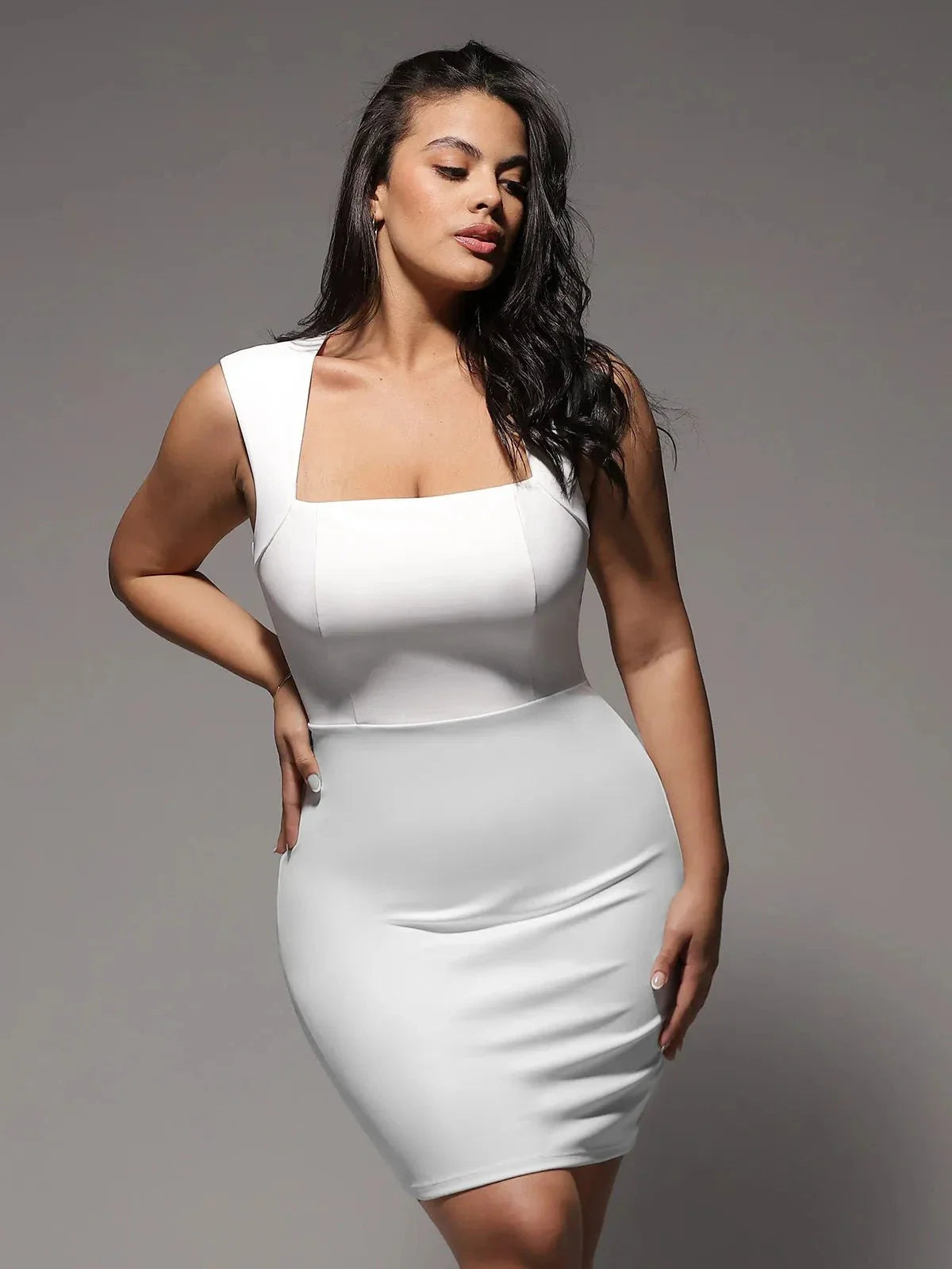 Shapewear Cut-in Square Neck Sculpting Midi Dress