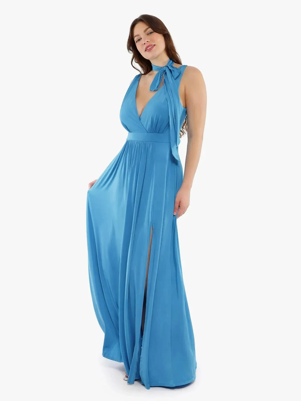 Shapewear Deep V-Neck Front Slit Goddess Maxi Dress