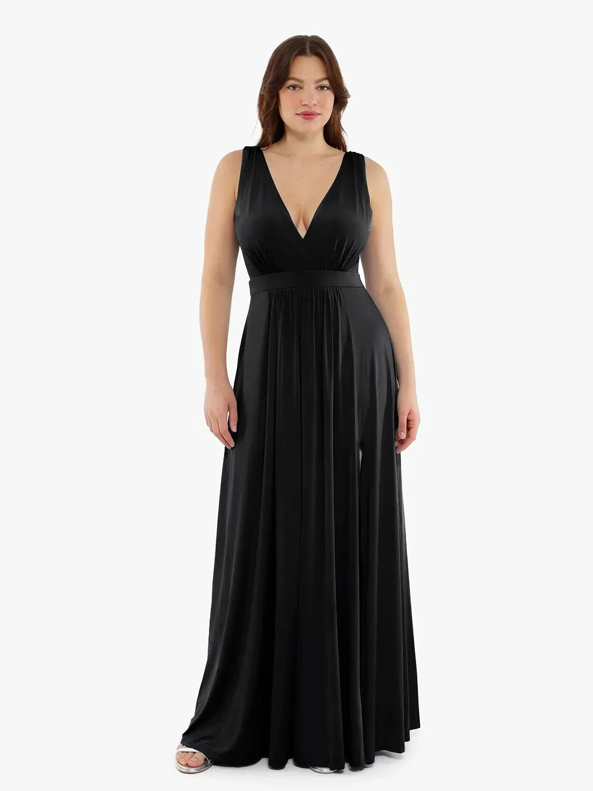 Shapewear Deep V-Neck Front Slit Goddess Maxi Dress