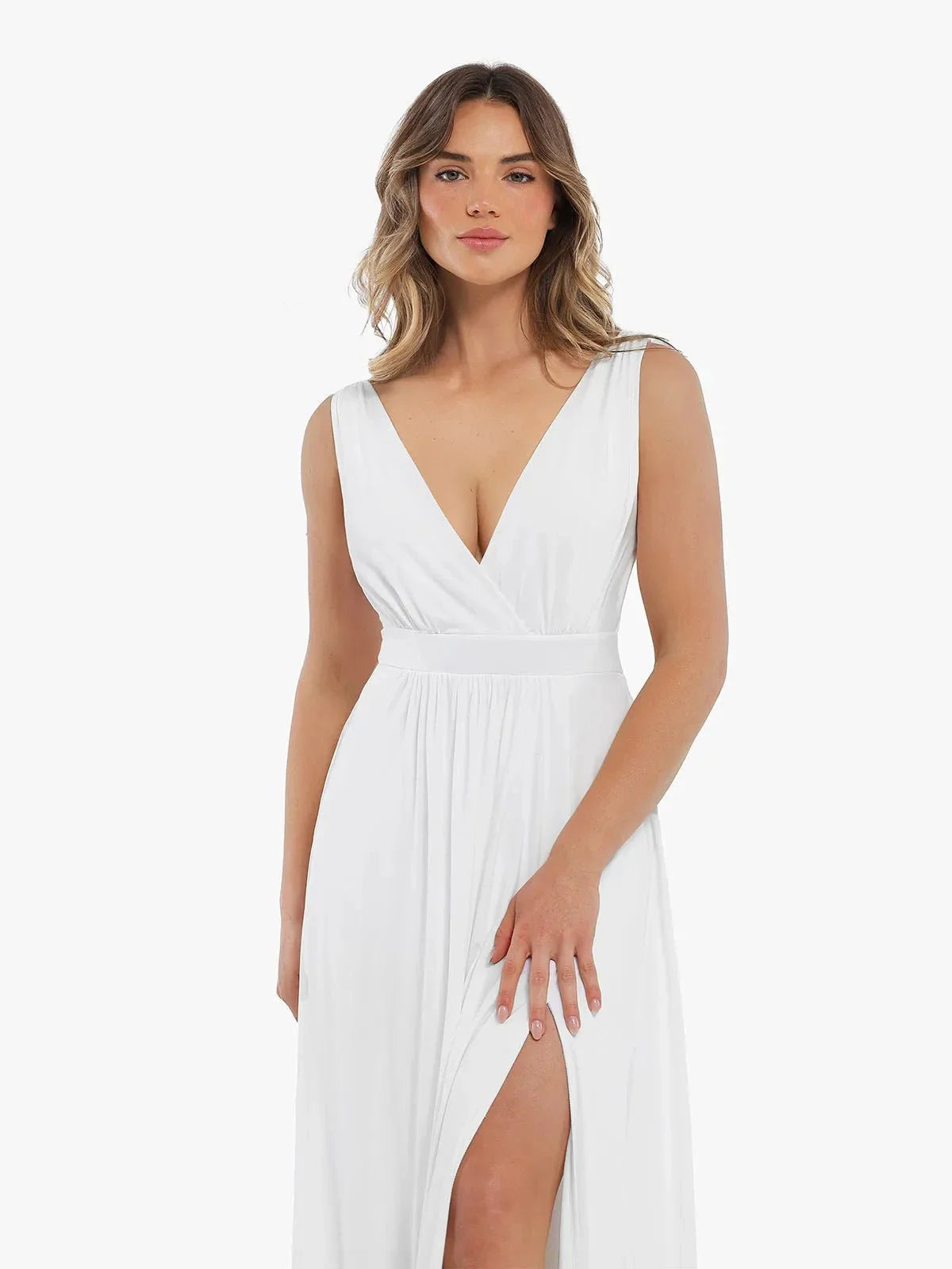 Shapewear Deep V-Neck Front Slit Goddess Maxi Dress