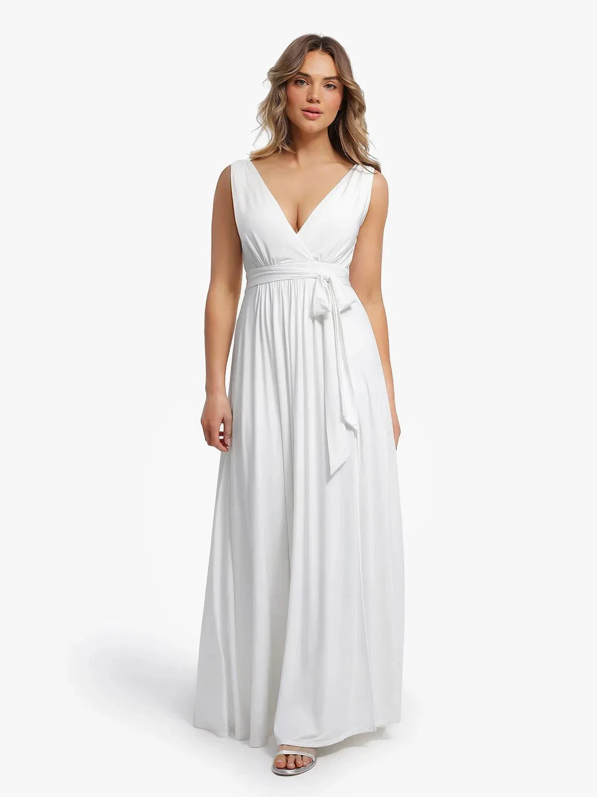 Shapewear Deep V-Neck Front Slit Goddess Maxi Dress