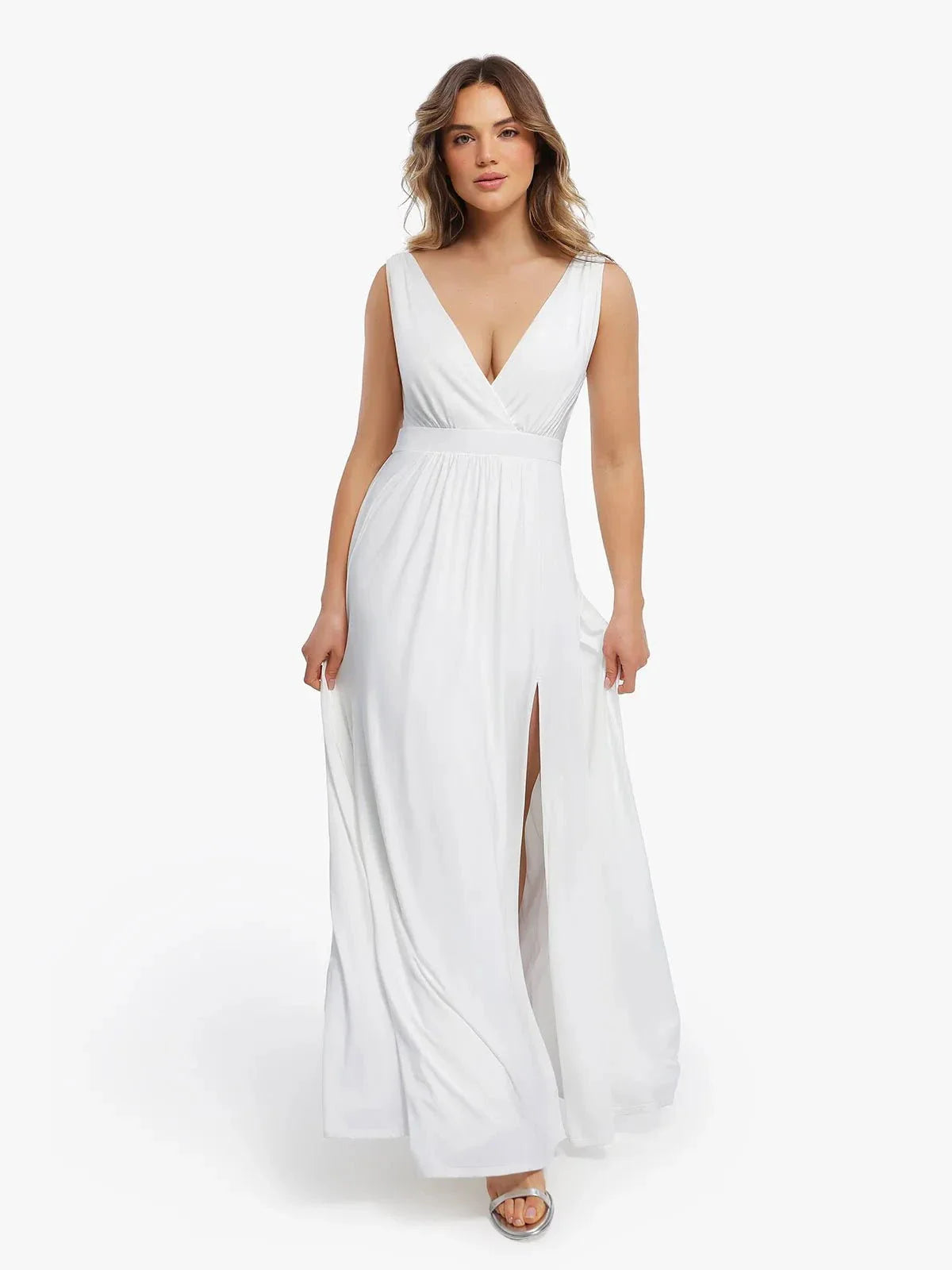 Shapewear Deep V-Neck Front Slit Goddess Maxi Dress