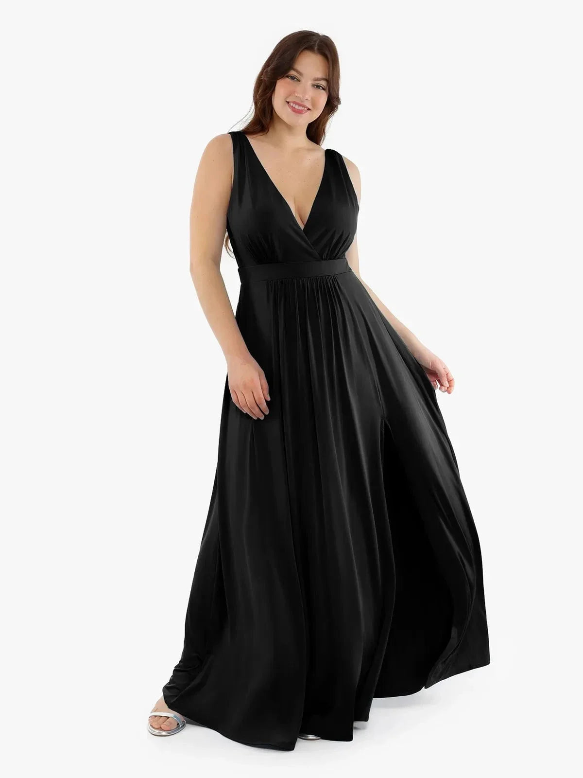 Shapewear Deep V-Neck Front Slit Goddess Maxi Dress