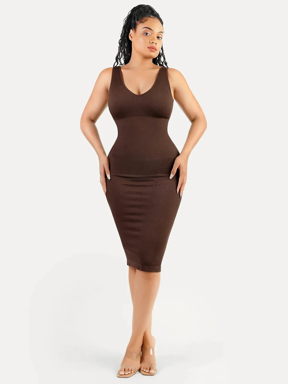 Shapewear Deep V-Neck Tummy Control Midi Dress