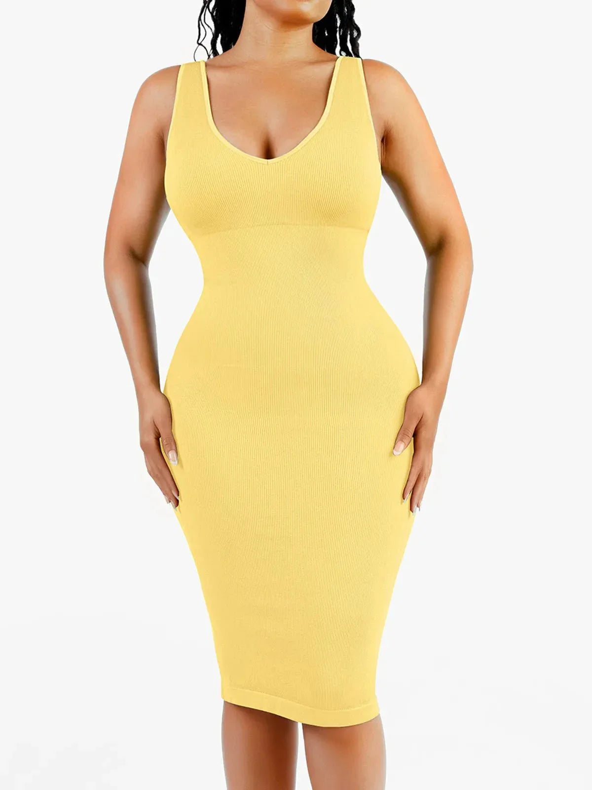 Shapewear Deep V-Neck Tummy Control Midi Dress