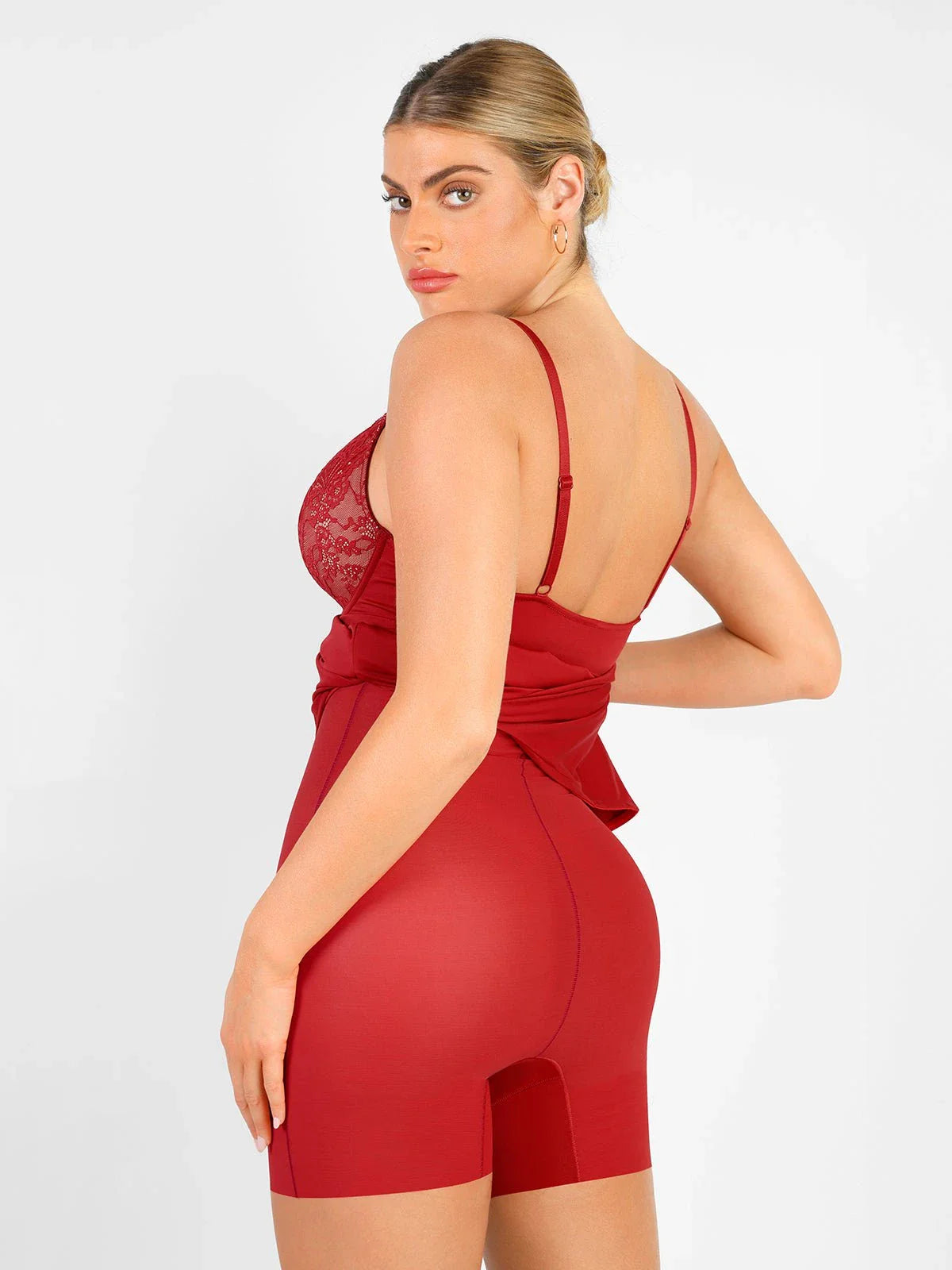 Shapewear Lace V Neck Side Slit Slimming Maxi Slip Dress