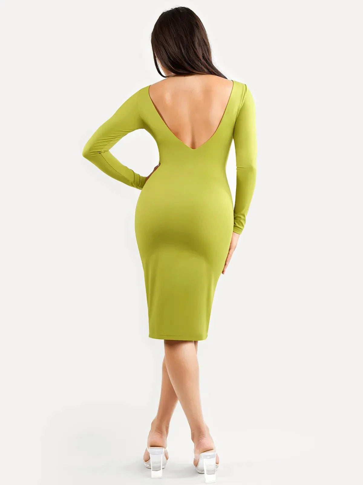 Shapewear Long Sleeve Boat Neck Sculpting Midi Dress