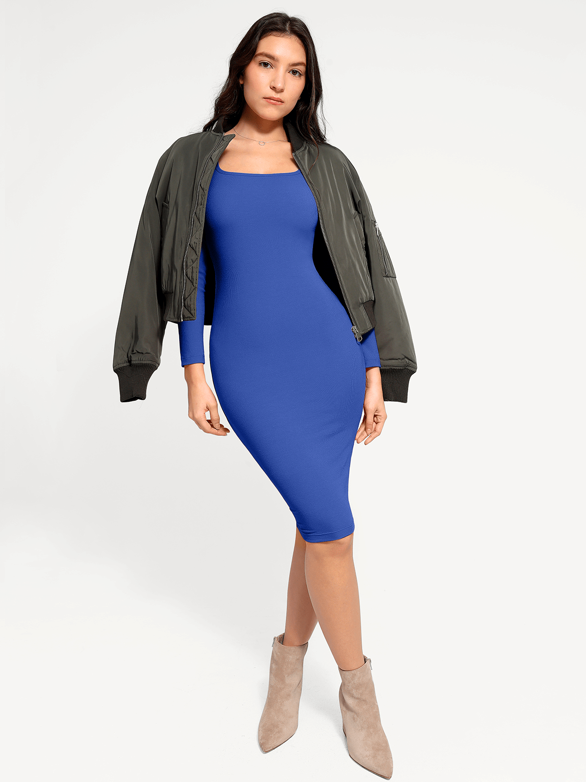Shapewear Long Sleeve Square Neck Modal Slimming Midi Dress