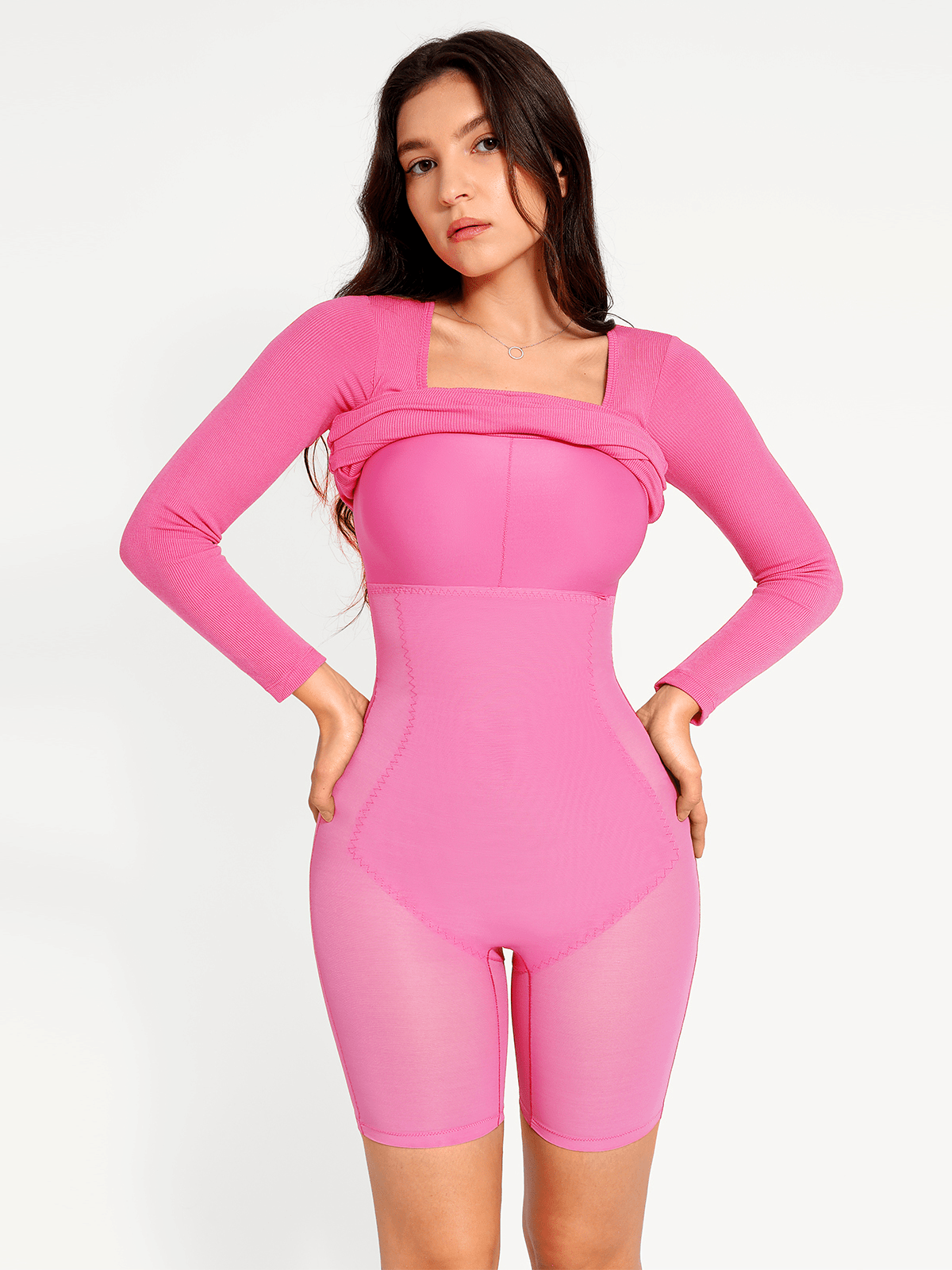 Shapewear Long Sleeve Square Neck Modal Slimming Midi Dress