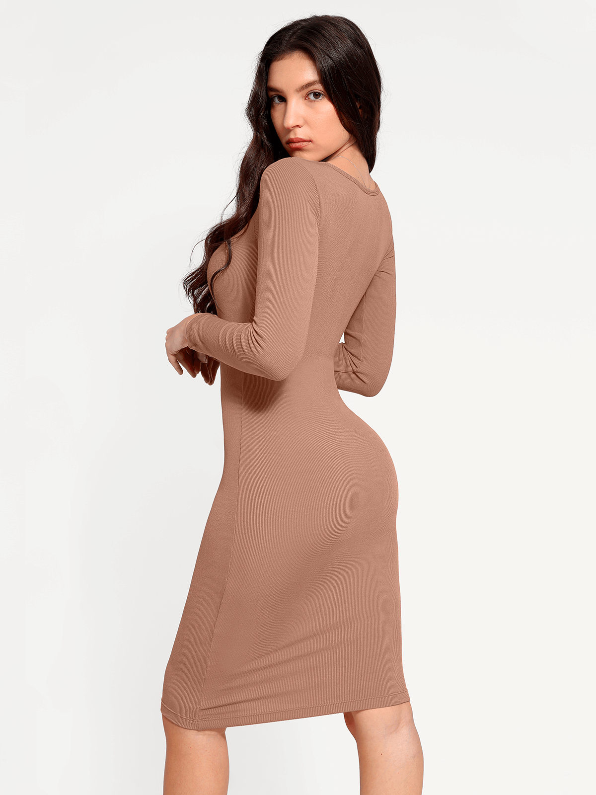Shapewear Long Sleeve Square Neck Modal Slimming Midi Dress