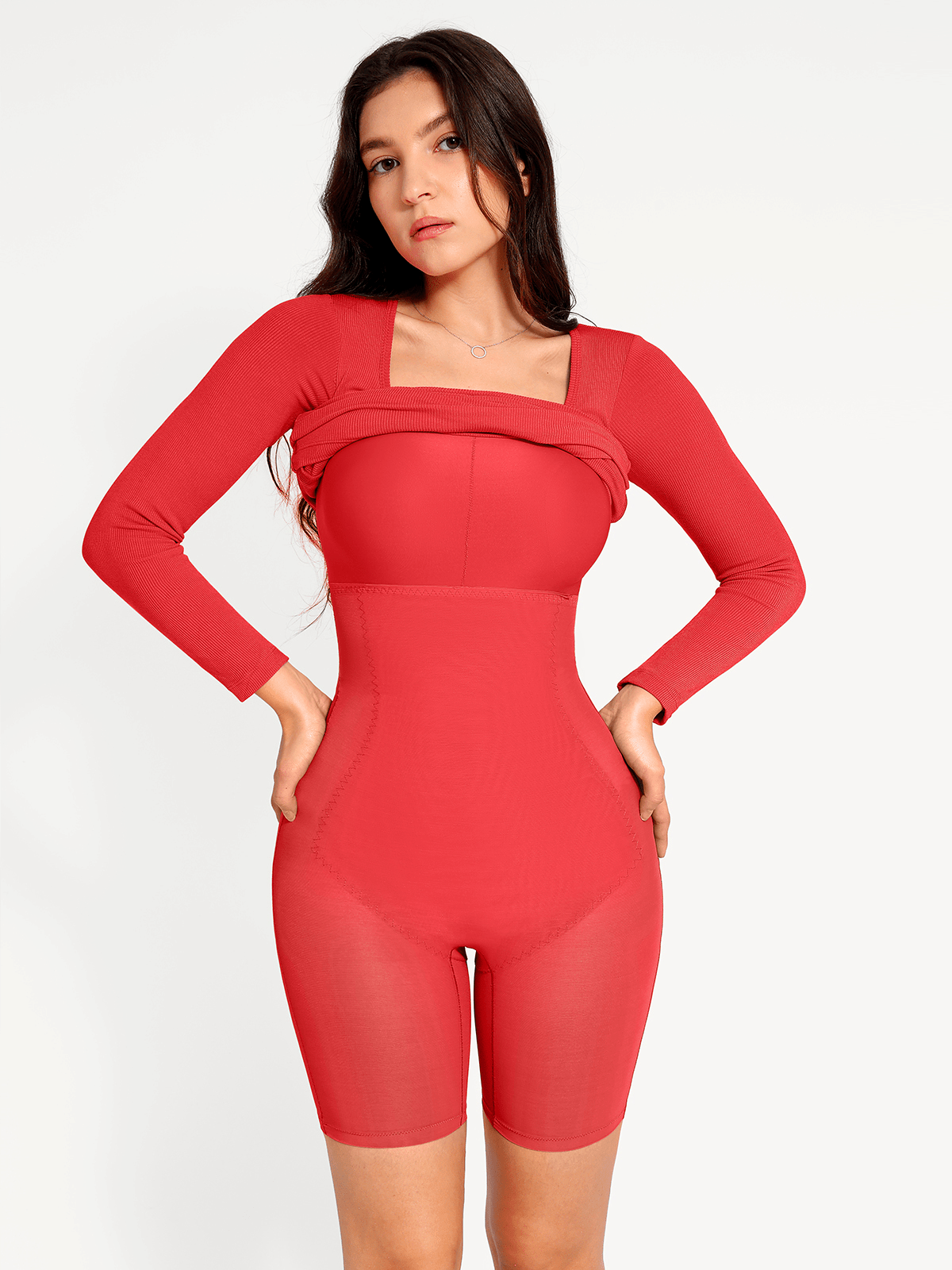 Shapewear Long Sleeve Square Neck Modal Slimming Midi Dress
