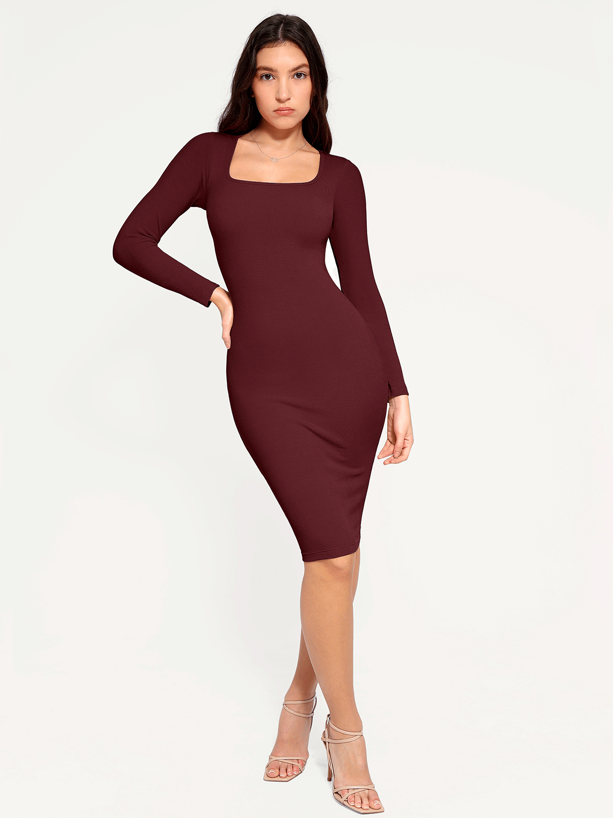 Shapewear Long Sleeve Square Neck Modal Slimming Midi Dress