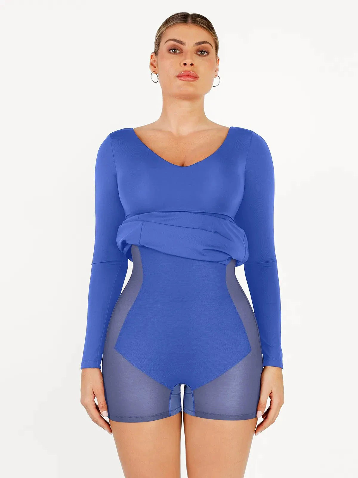 Shapewear Long Sleeve V-Neck Low Back Slimming Maxi Dress