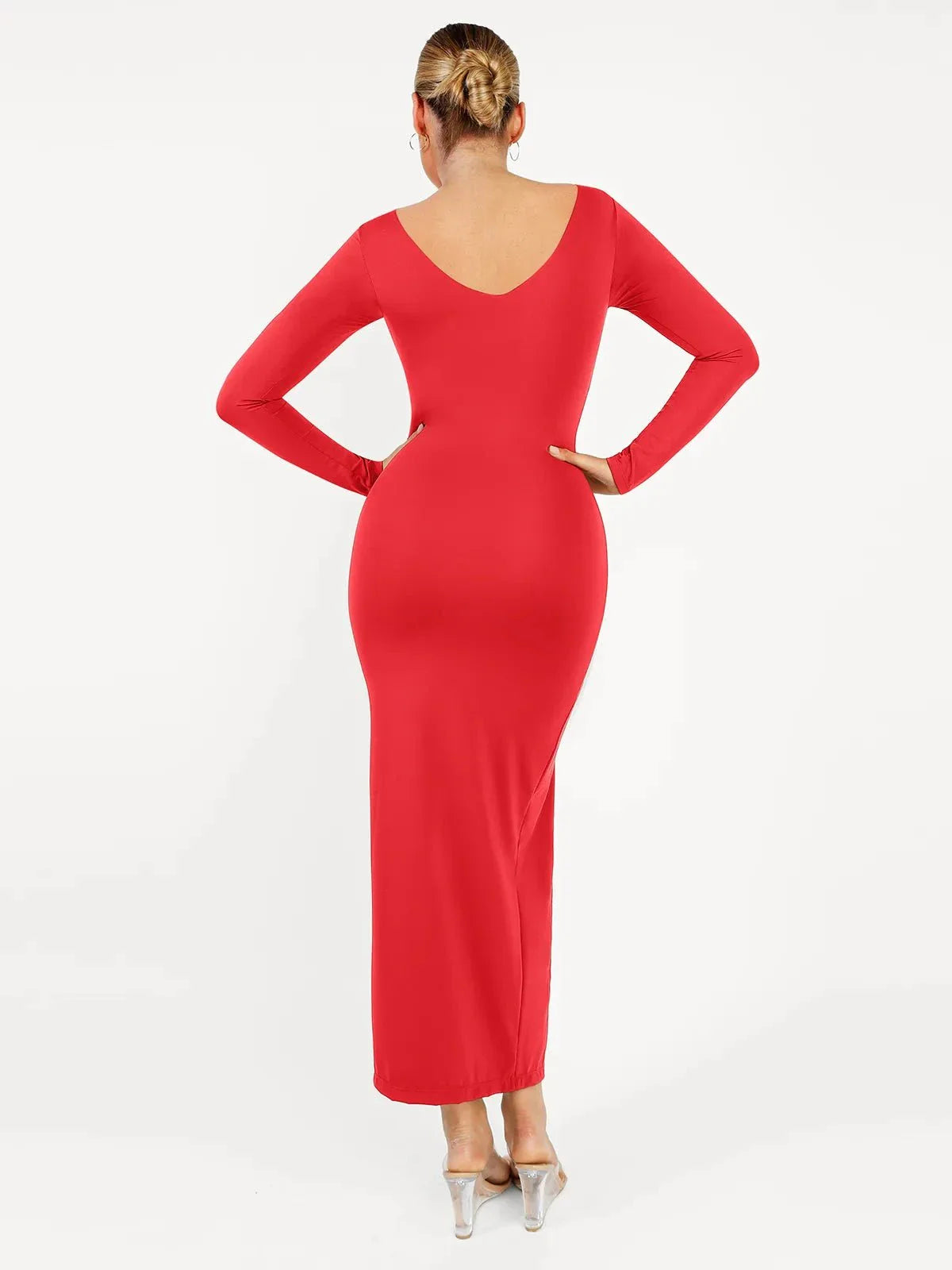 Shapewear Long Sleeve V-Neck Low Back Slimming Maxi Dress