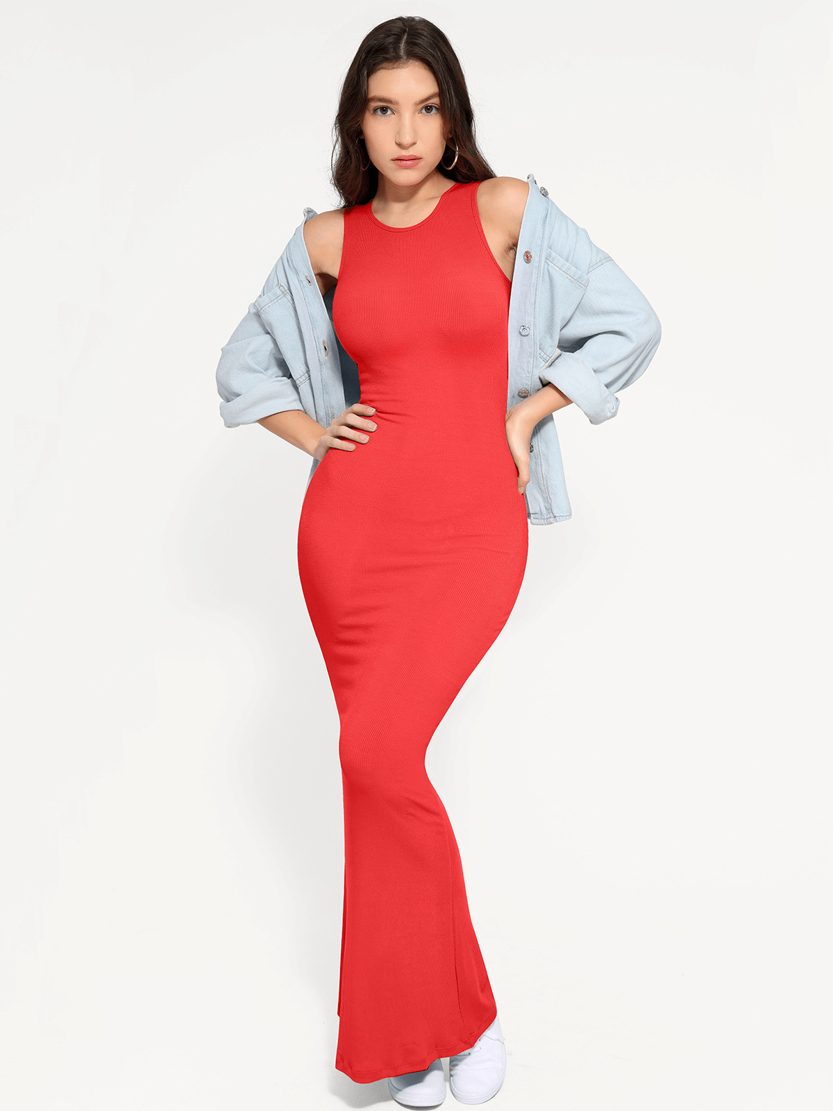 Shapewear Modal Sleeveless Crew Neck Slimming Maxi Dress