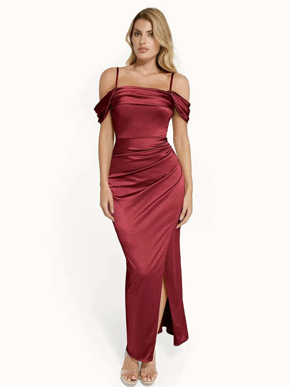 Shapewear Off Shoulder Shine Ruched Sculpting Maxi Dress