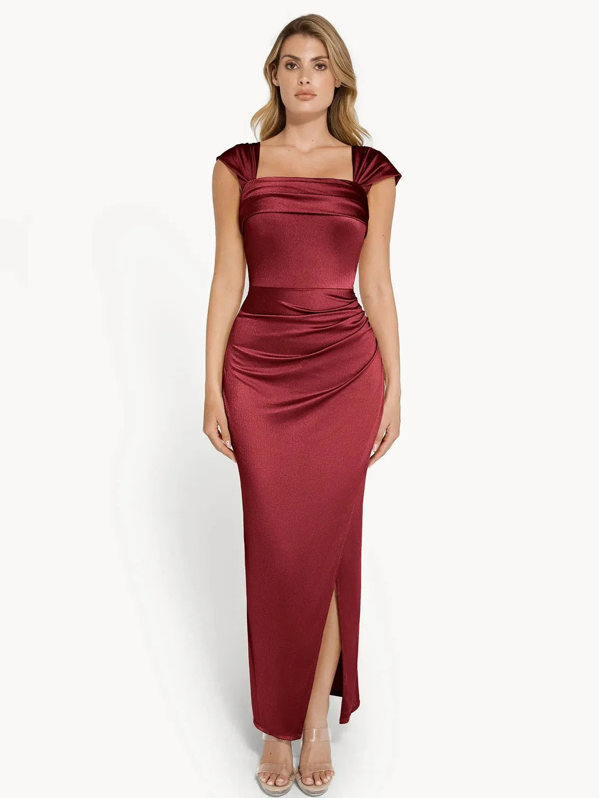 Shapewear Off Shoulder Shine Ruched Sculpting Maxi Dress