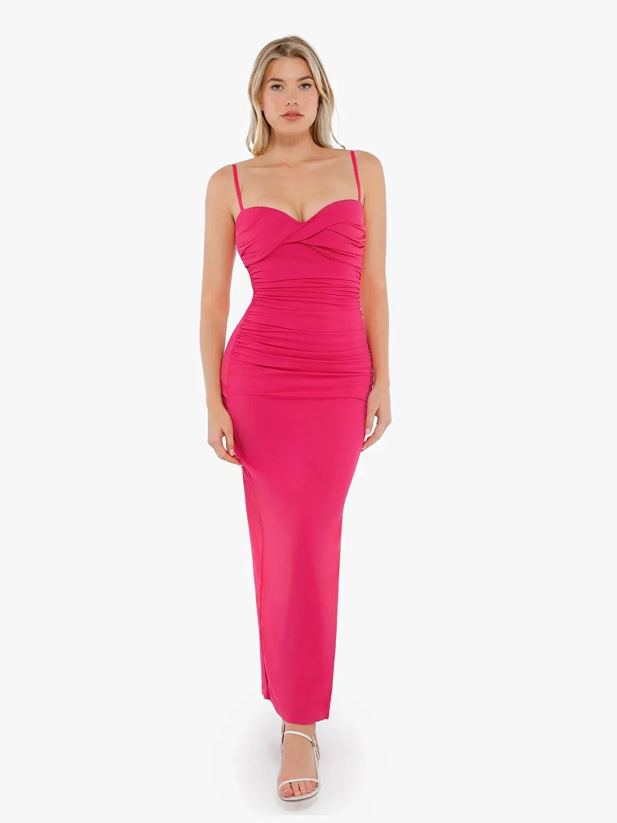 Shapewear Ruched Bias Twist Tummy Control Maxi Dress