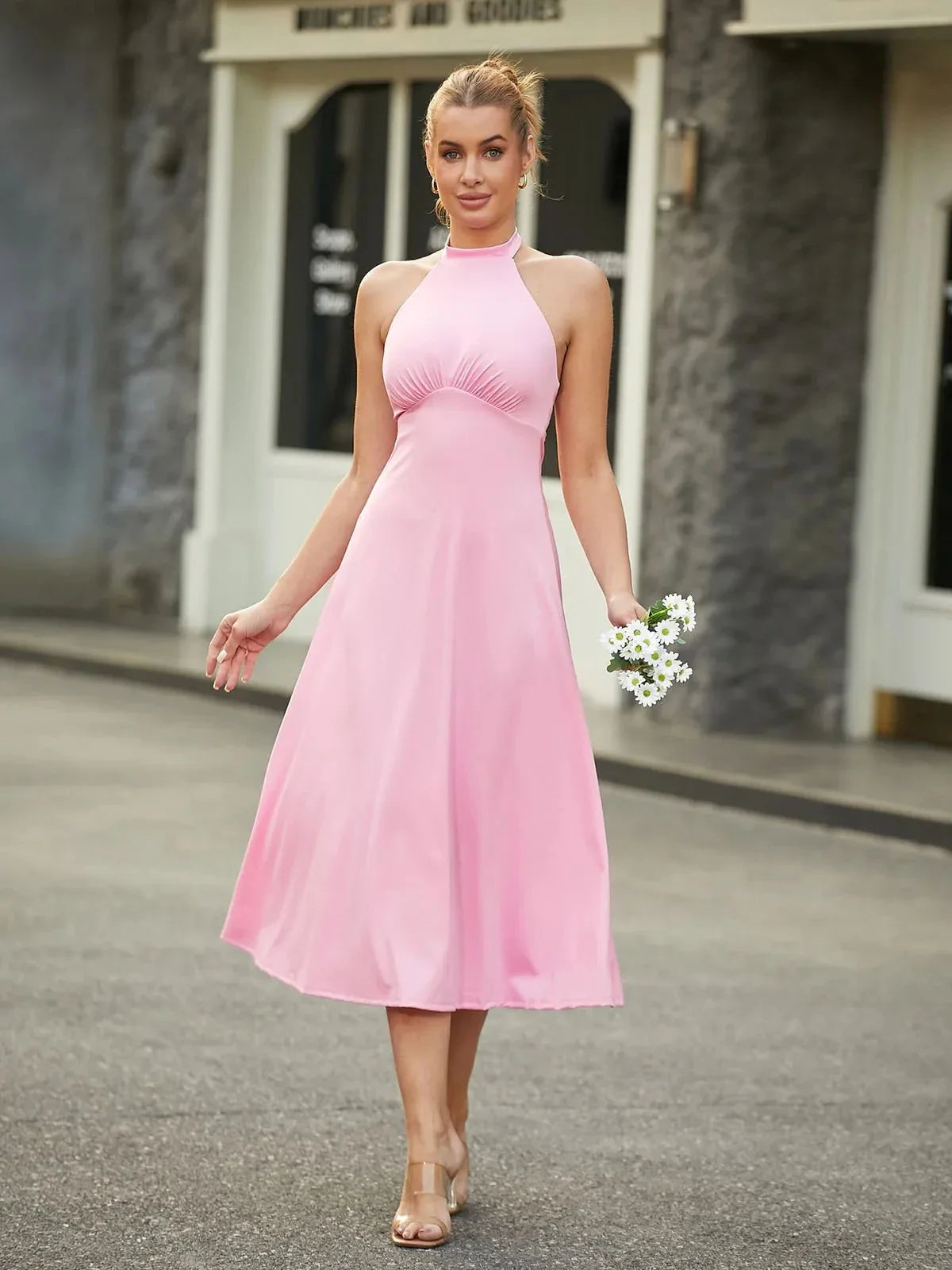 Shapewear Sculpting Backless Halter A-Line Midi Dress