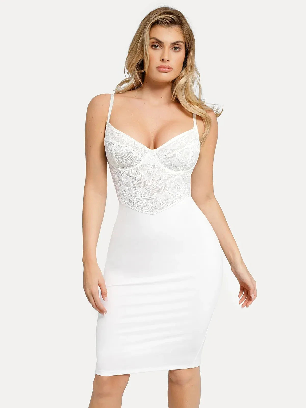 Shapewear Sculpting Lace Corset Midi Slip Dress