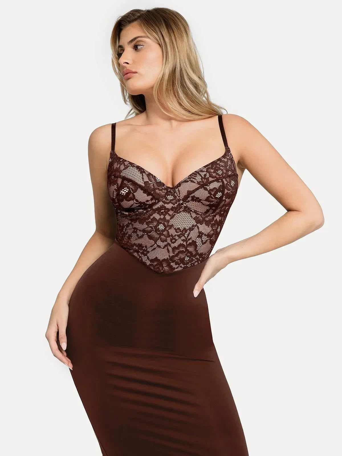 Shapewear Sculpting Lace Corset Midi Slip Dress