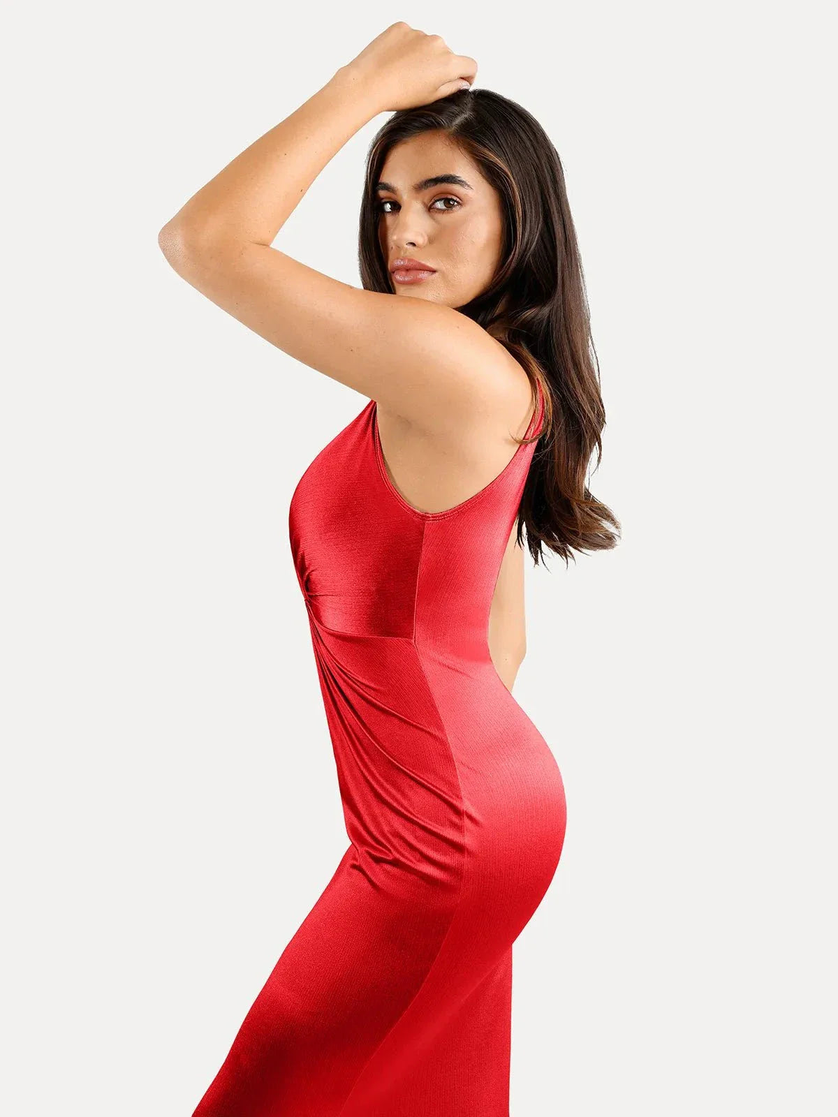 Shapewear Shine Deep V-Neck Bias Twist Hourglass Maxi Dress
