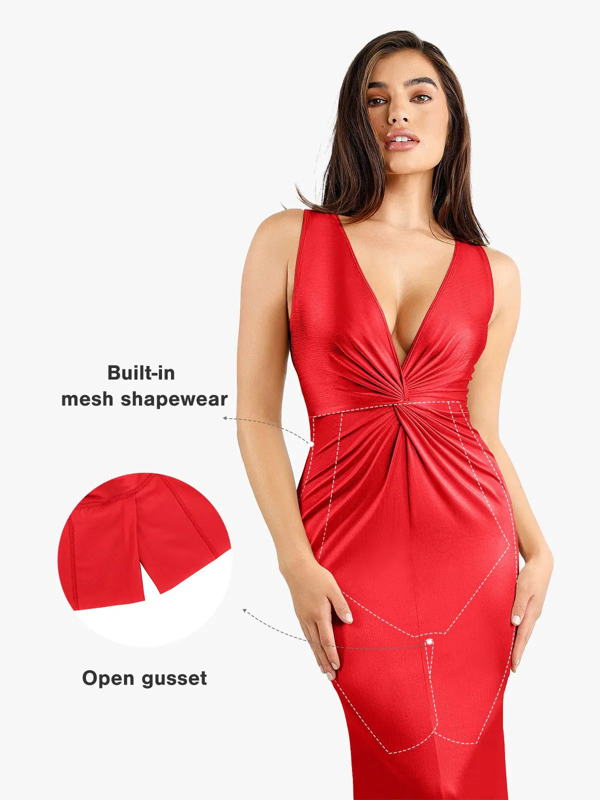 Shapewear Shine Deep V-Neck Bias Twist Hourglass Maxi Dress