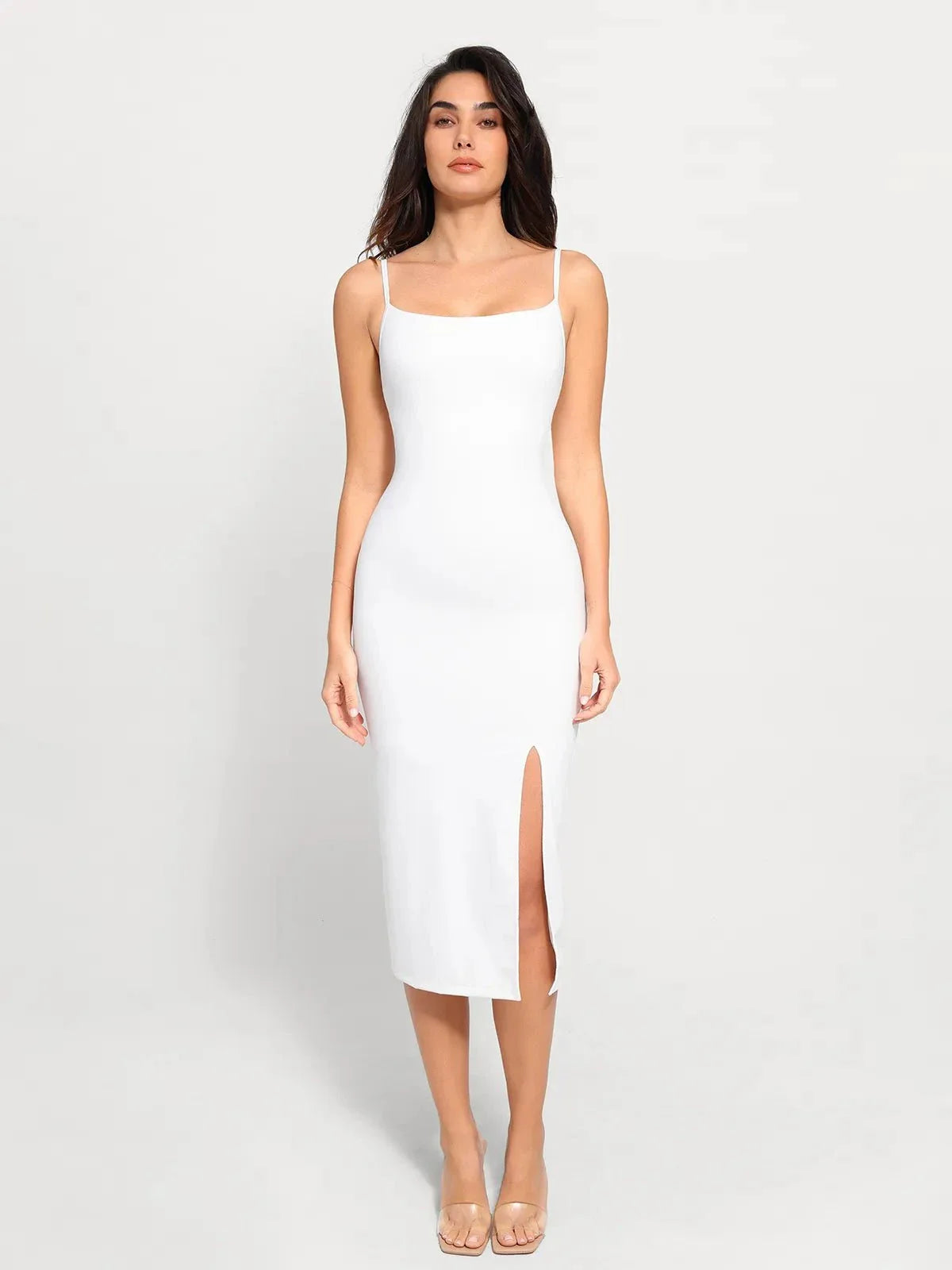 Shapewear Slimming Midi Dress and Sheer Mesh Overlay Set
