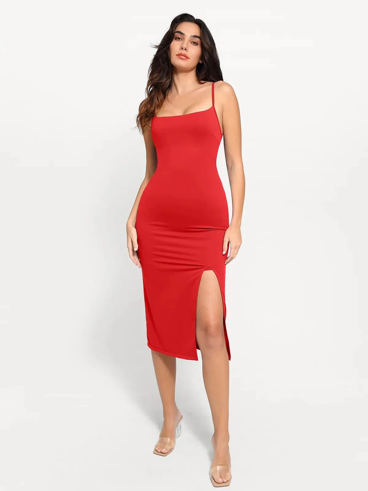 Shapewear Slimming Midi Dress and Sheer Mesh Overlay Set
