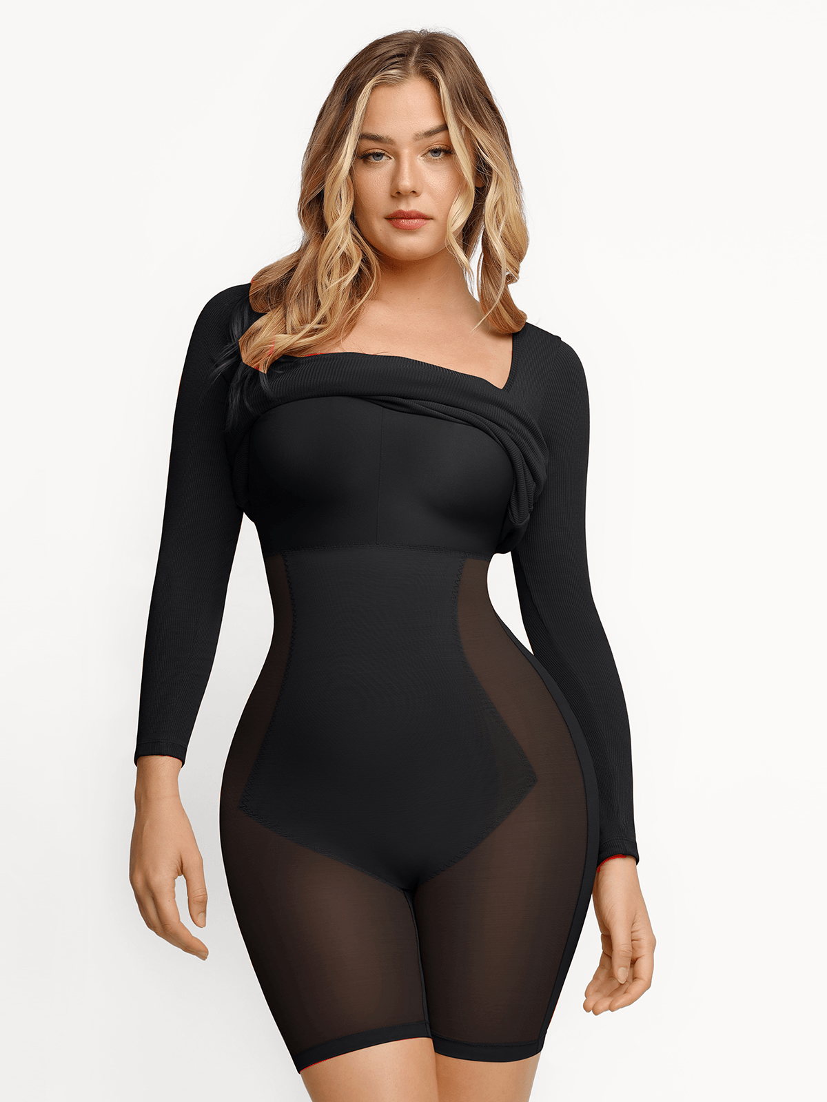 Shapewear Square Neck Long Sleeve Slimming Modal Maxi Dress