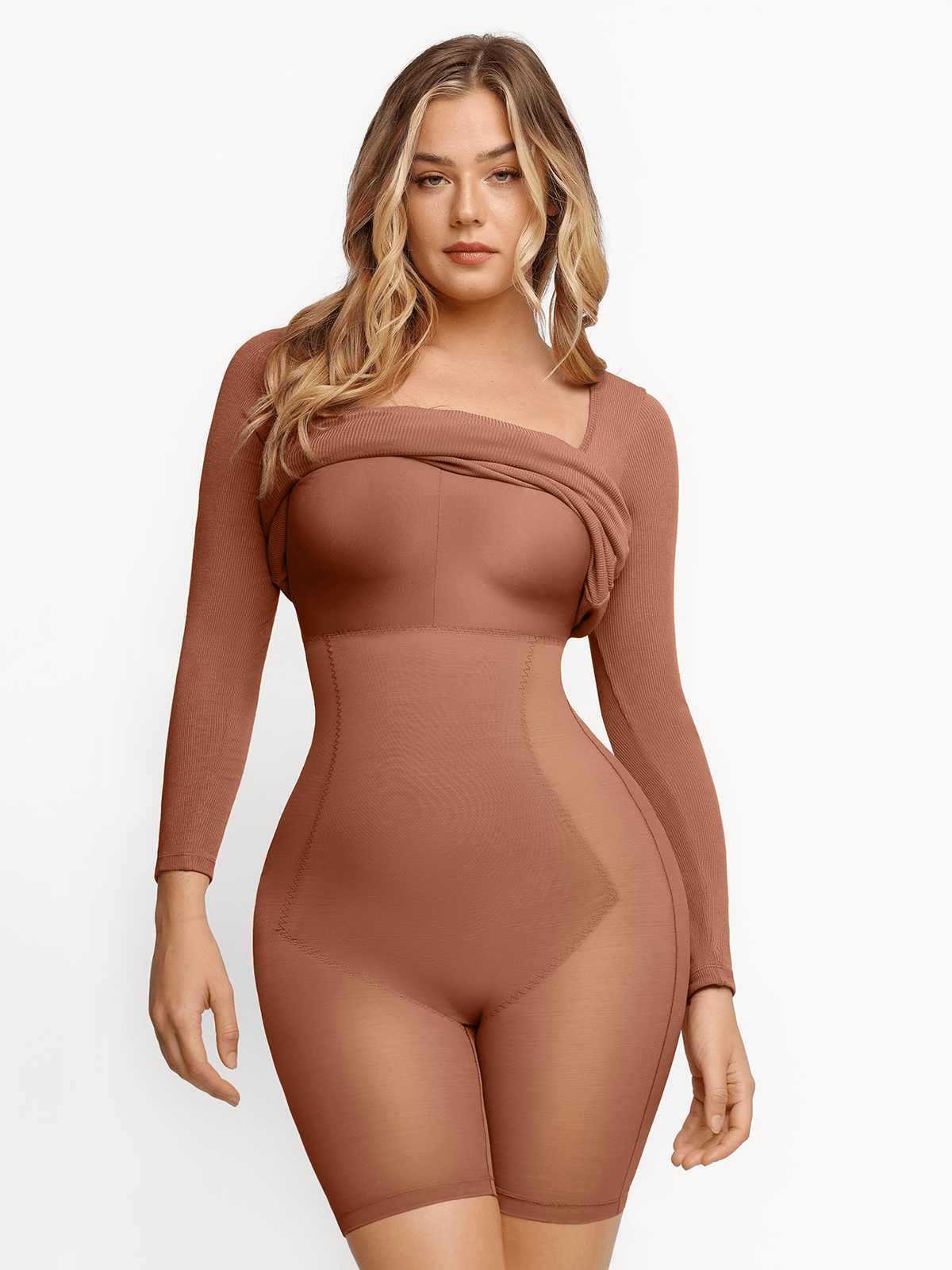 Shapewear Square Neck Long Sleeve Slimming Modal Maxi Dress