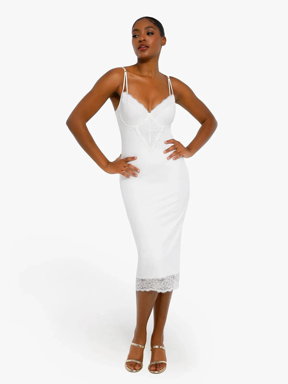 Shapewear Tummy Control Lace Inset Midi Dress