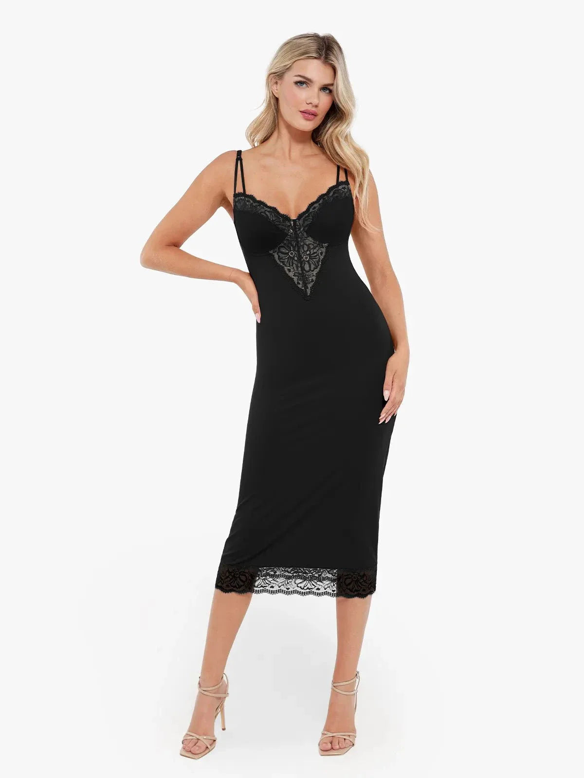 Shapewear Tummy Control Lace Inset Midi Dress